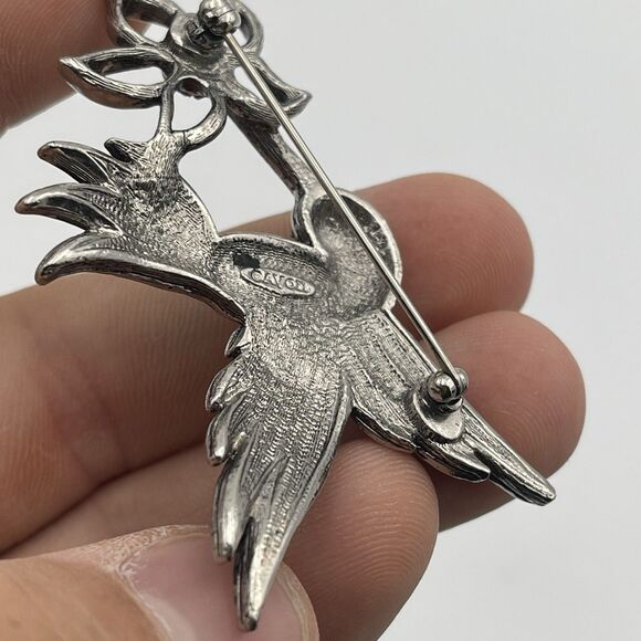 Vintage AVON Hummingbird & Flower Marcasite Brooch Pin w/ Pink Eye - Picture 9 of 10